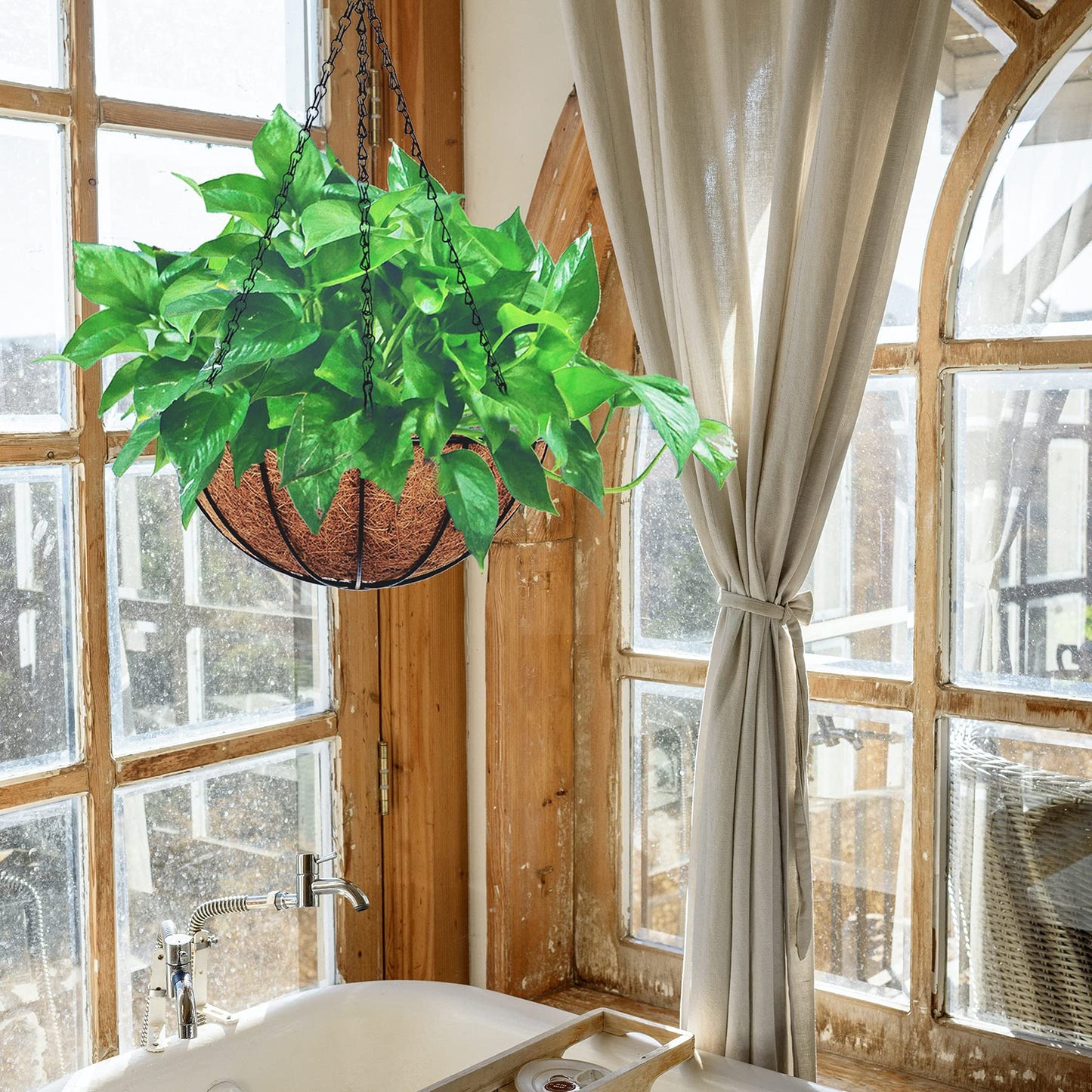 ArtFamy Hanging Planters Basket Outdoor Indoor(14 inch 4 Pack)-Coconut Coir Hanging Baskets for Plants Outdoor,Metal Wire Baskets with Coco Liner Window Box Planters, Hanging Flower Pots for Railings