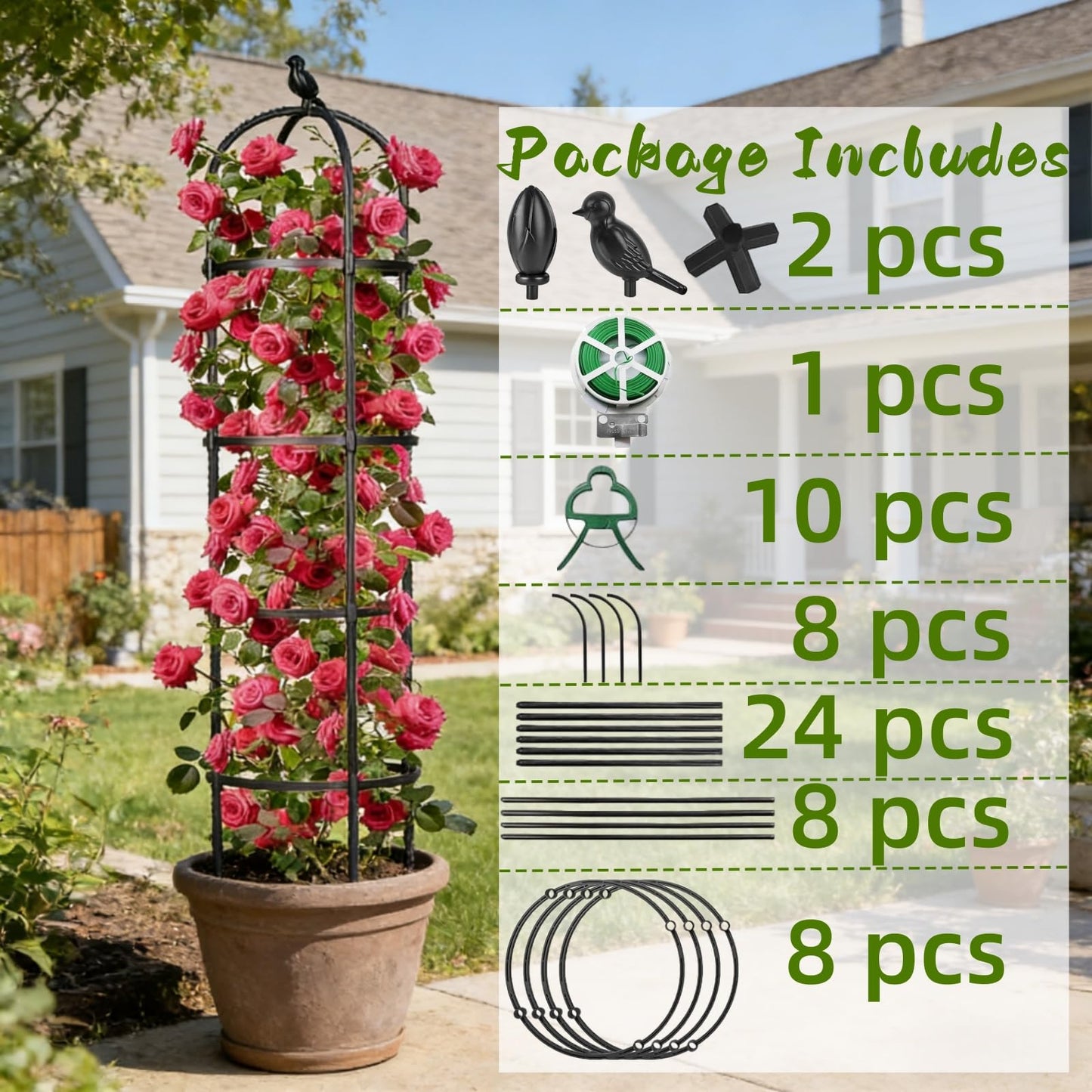 2 Pack Garden Obelisk Trellis for Climbing Plants Outdoor Indoor, 6 Ft Round Rustproof Metal Pot Plant Support Trellis for Rose Bush Clematis Vine Jasmine Flower Morning Glory Potted Plants Black