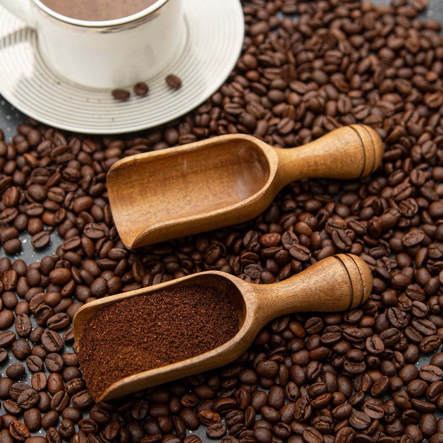 Large Wooden Scoops 5.9″ Big Wooden Coffee Scoops Shovel, 2PCS Wood Flour Scoop for Jars, Acacia Measuring Spoons Ground Coffee for Tea - Multifunctional Kitchen Scoop for Bath Salts,Laundry