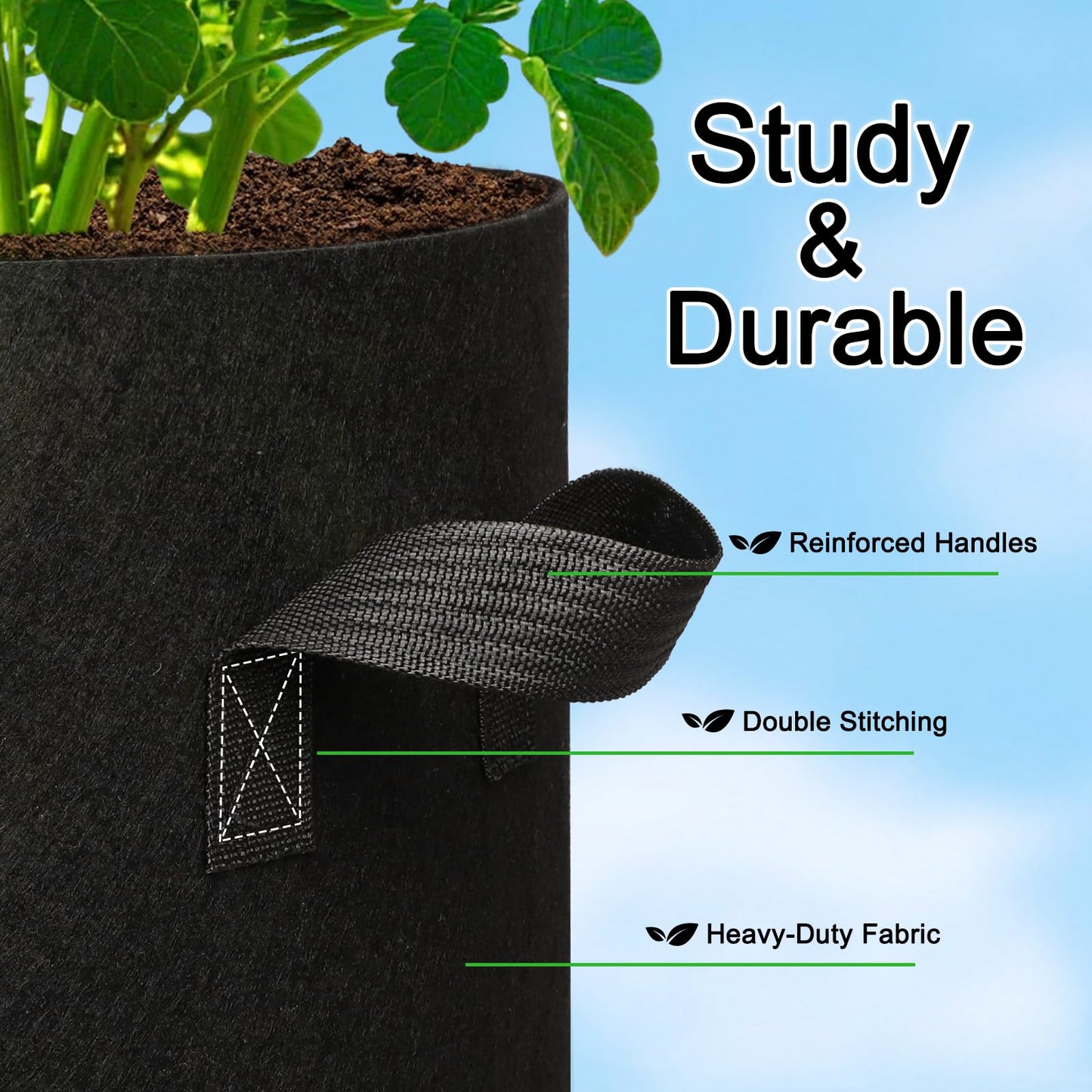 Hemikaki 5-Pack 20 Gallon Grow Bags, Large Nonwoven Fabric Pots with Handles for Planting Fruits, Vegetables, Flowers Indoor Outdoor