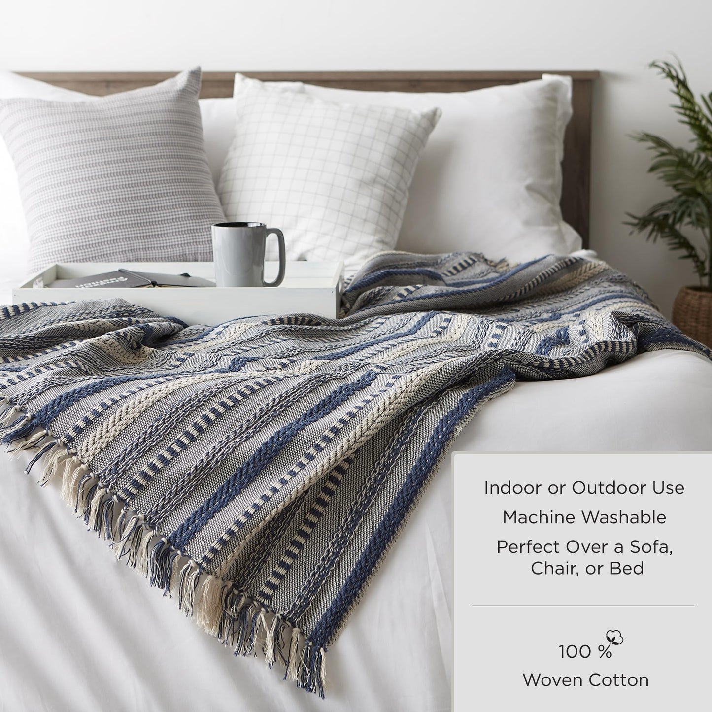 DII Industrial Tonal Textured Woven Throw 50x60, Stone