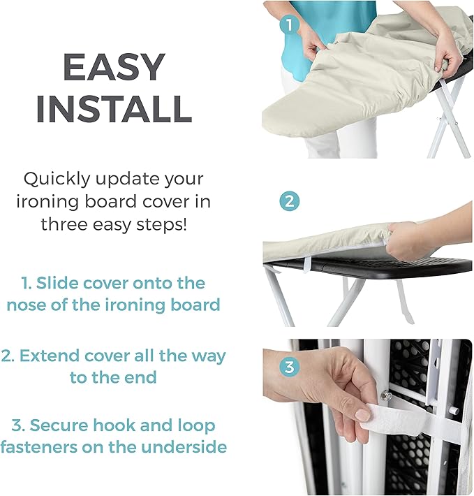 HOME GENIE Ironing Board Cover, Extra Thick Padding, Scorch Resistant Silicone