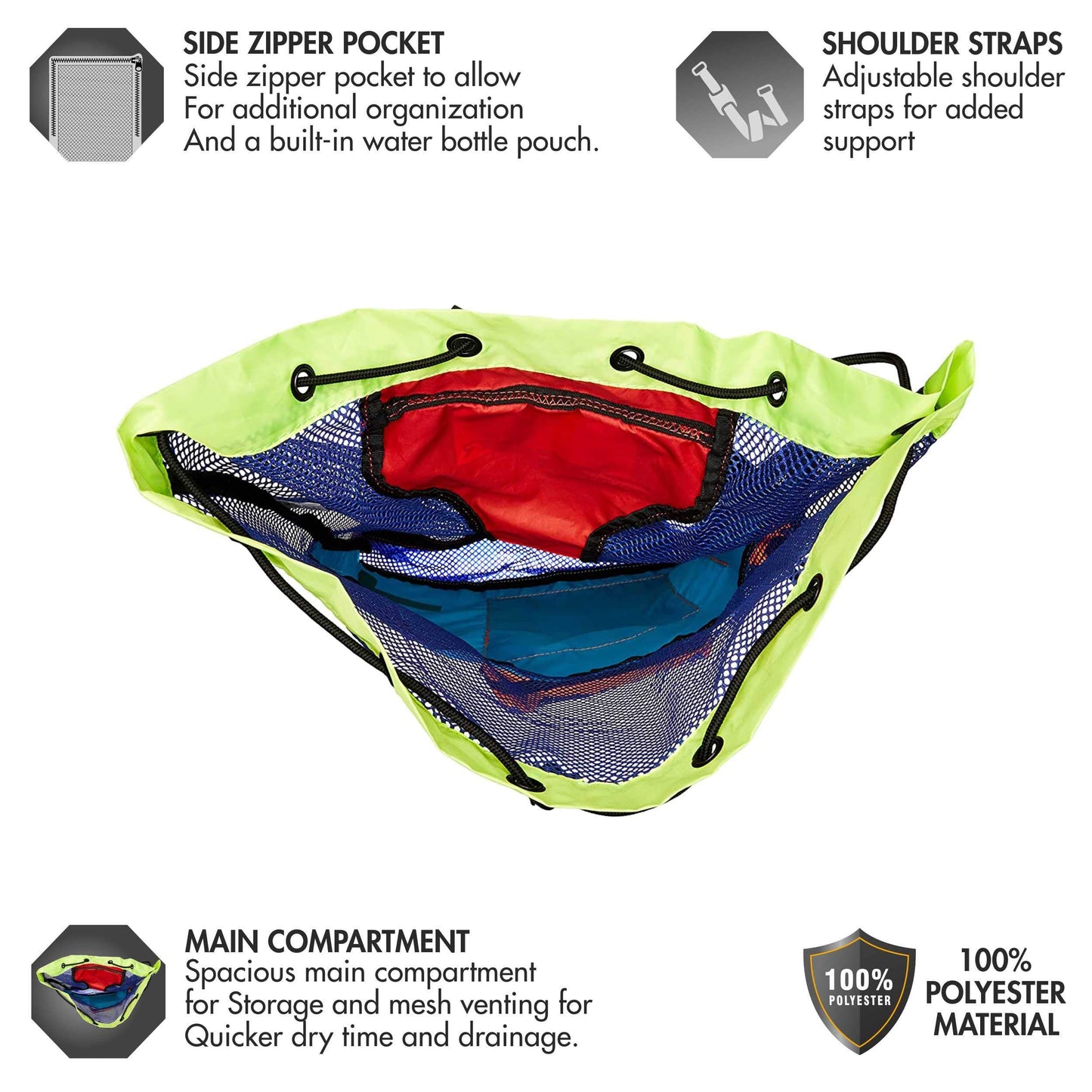 TYR Big Mesh Mummy Backpack for Wet Swimming, Gym, and Workout Gear, Blue/Yellow