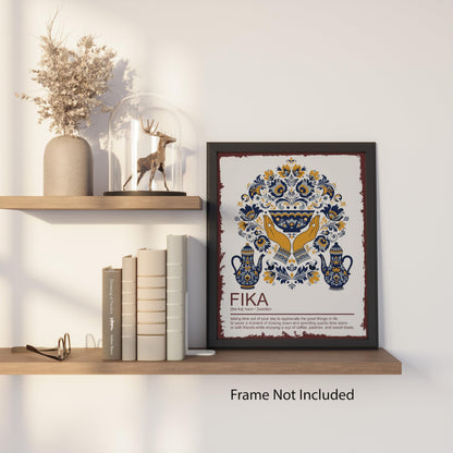 Moments of Warmth and Fika - Scandinavian Wall Decor Poster - 8x10 Unframed Swedish Folk Art Print for Kitchen Living Room Office - Nordic Home Gift for Women Christmas Midsummer or Rustic Cozy Décor