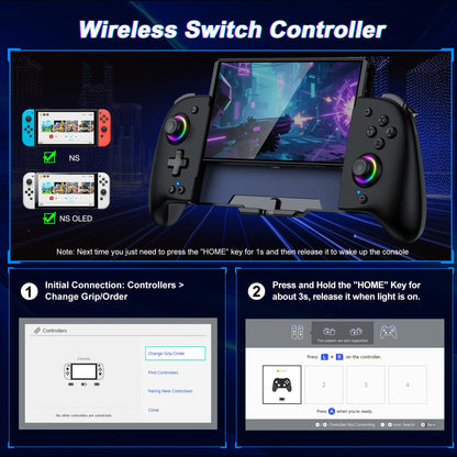 Switch Controllers Compatible with Nintendo Switch/OLED, One-Piece Joypad Controller Replacement for Switch Pro Controller with 9 Lights Color, Switch Remote for Users Who Prefer Handheld Mode