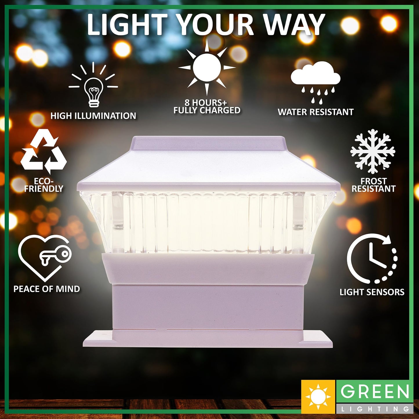 GreenLighting Standard #1 Solar Post Cap Lights Fits 4x4 Nominal Wood, 4x4 PCV/Vinyl Posts, Outdoor Fence Solar Powered Light, Landscaping, Deck, Garden, Includes Flush Mount Adapter White 12 Pack