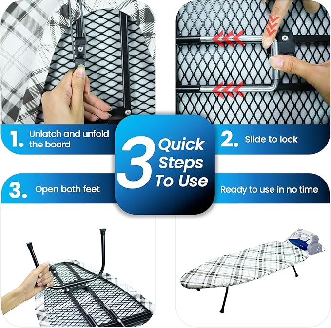 Metal Mesh Panel Tabletop Ironing Board | Foldable Iron Board | Heavy Duty