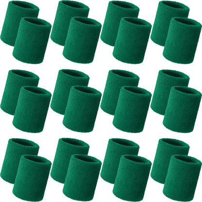Bememo 24 Pcs Wrist Sweatbands Bulk Sports Wrist Bands for Men Women Breathable Athletic Tennis Wristbands Stretchy Absorbent Cotton Terry for Basketball, Baseball, Gym, Working Out(Dark Green)