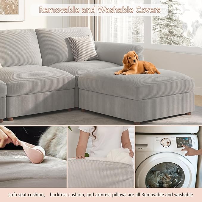 EASE MOOSE Sectional Modular Sofa, Comfty 3 Seat Cloud Couch, FSC Certified