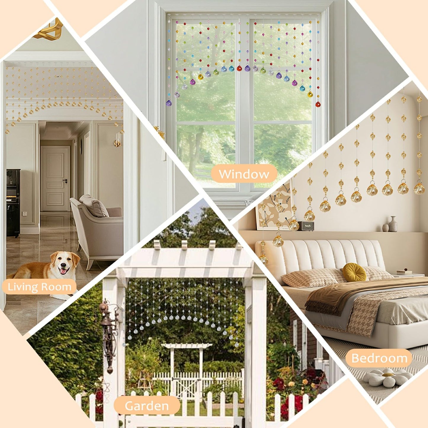 Hysenm 20 Crystal Beaded Curtains Arched Door Beaded Curtain, Hanging Doorway Room Decor with Crystal Balls, Beaded String Curtain Divider for Home, Coffee House, Bedroom, Restaurant
