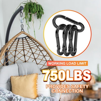 30Pack Carabiner Clips Heavy Duty, 4” Large Spring Snap Hooks Bulk, Galvanized Black 3/8” Carabiners for Camping, Solid Spring Clips for Home Gym Hanging Hammocks Swing Hiking-1100lbs Holding Capacity