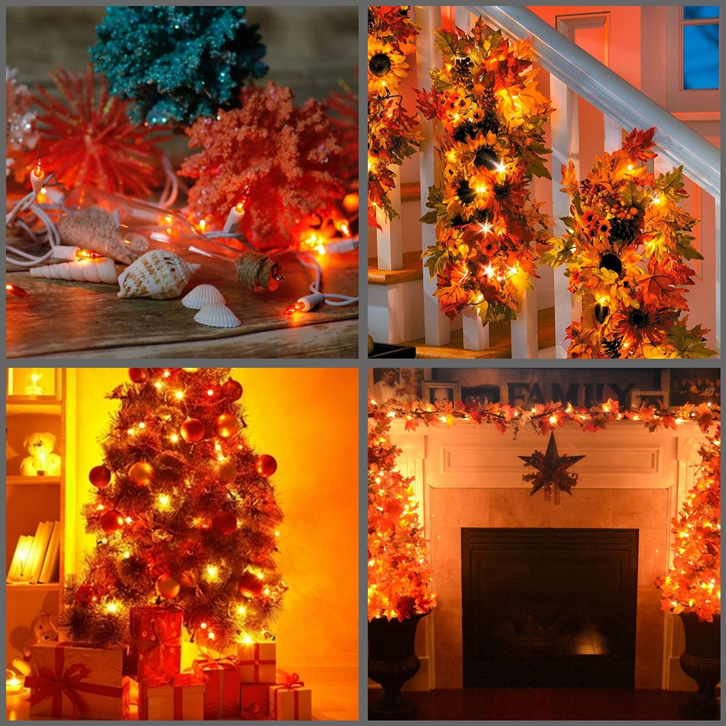 YULETIME 200 Orange Christmas String Lights, 2-Set 21 ft 100 ct White Wire