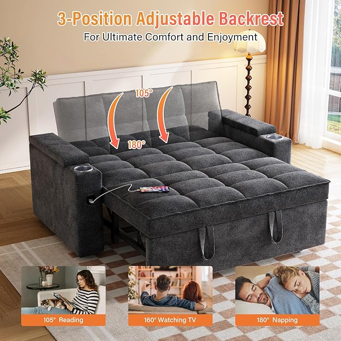 65" Chenille Convertible Sofa Bed