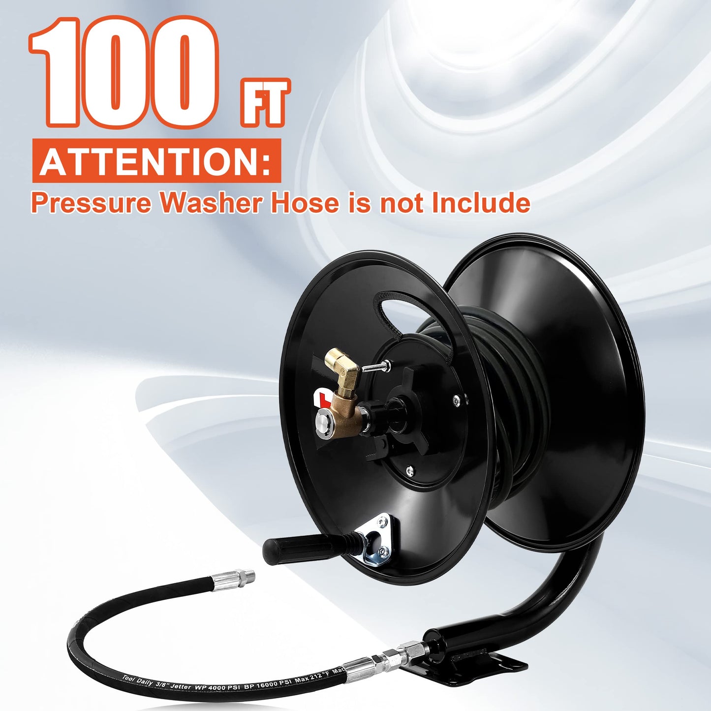 Tool Daily Pressure Washer Hose Reel, 100 FT Heavy Duty Steel Hose Reel for Power Washer