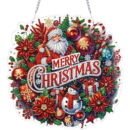 VODAPYC Christmas Santa Diamond Art Hanging Kit for Adults, DIY Double Sided Special Shaped Diamonds Art Window Pendant Ornament for Home Decor(Santa Wreath-2)