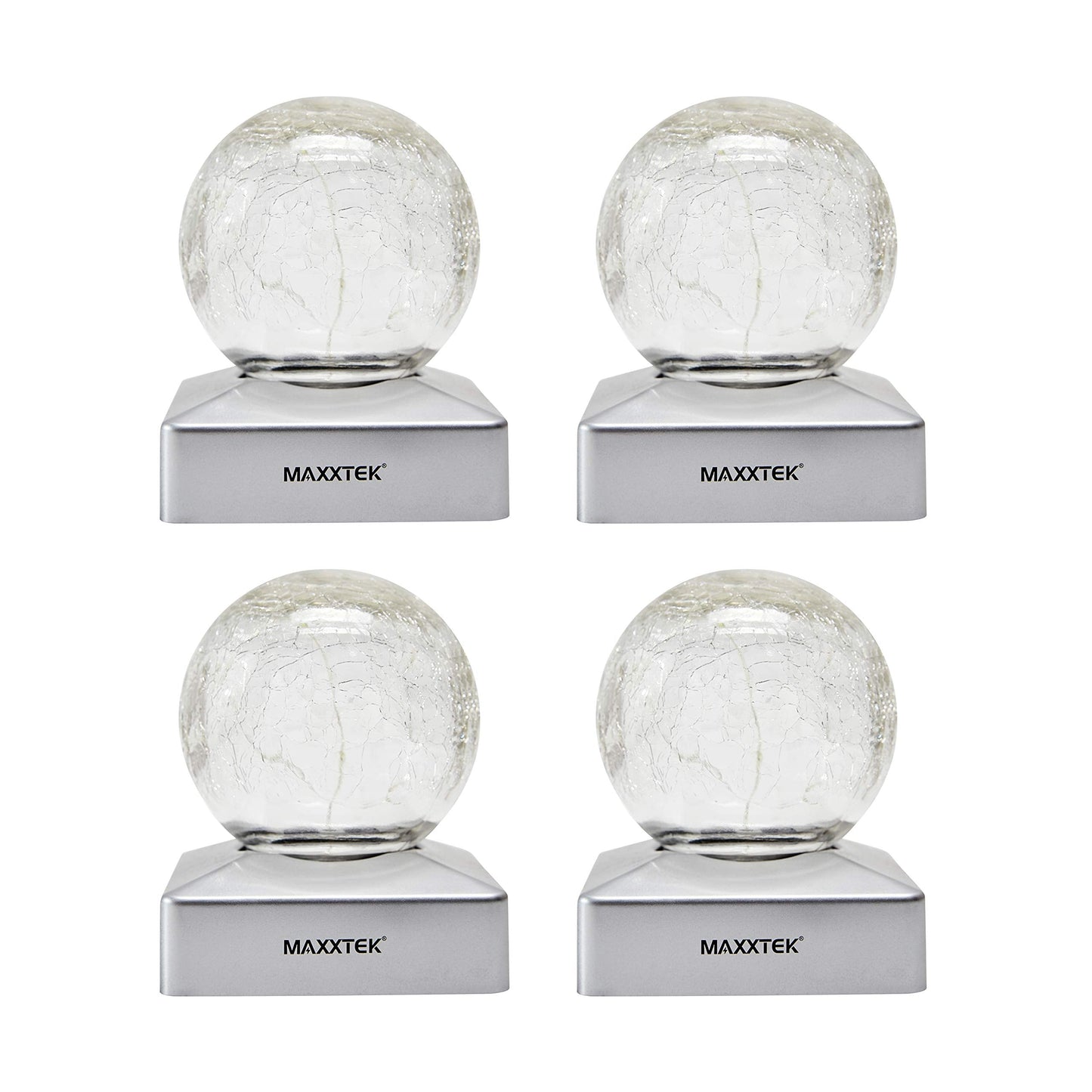 Maxxtek® Solar LED Crackle Ball Garden Post Deck Cap Lights Outdoor Fence Lights - Warm White 4 Pack