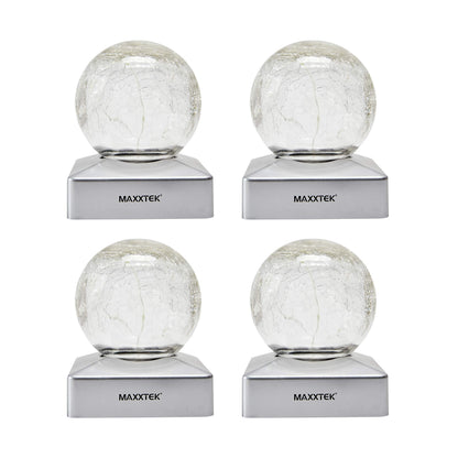 Maxxtek® Solar LED Crackle Ball Garden Post Deck Cap Lights Outdoor Fence Lights - Warm White 4 Pack