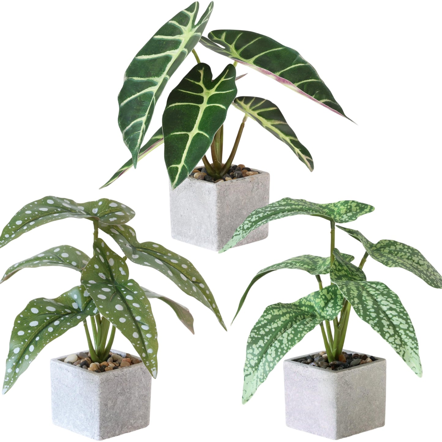 Piklado 3pcs Small Fake Plants Artificial Begonia Leaves Faux Plants Indoor for Office Desk Shelf Bathroom Home Decor