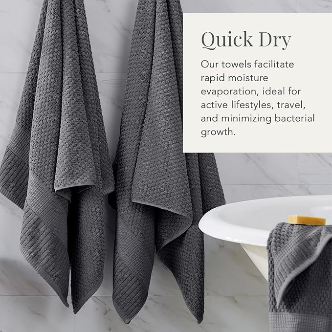 NY Loft 100% Cotton Bath Towel Set of 4 | Grey Towels | Oeko-TEX® Standard 100