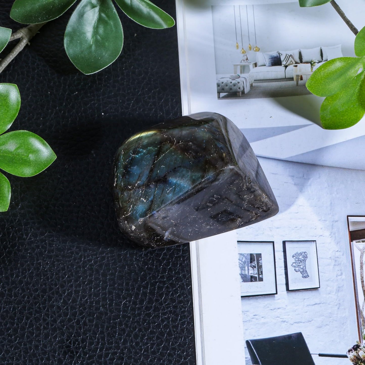 moonsix Natural Labradorite Upright Crystal Rock Slab for Reiki Healing, Irregular Polished Palm Stone for Home Office Table Decor, 0.98-3.15 inch