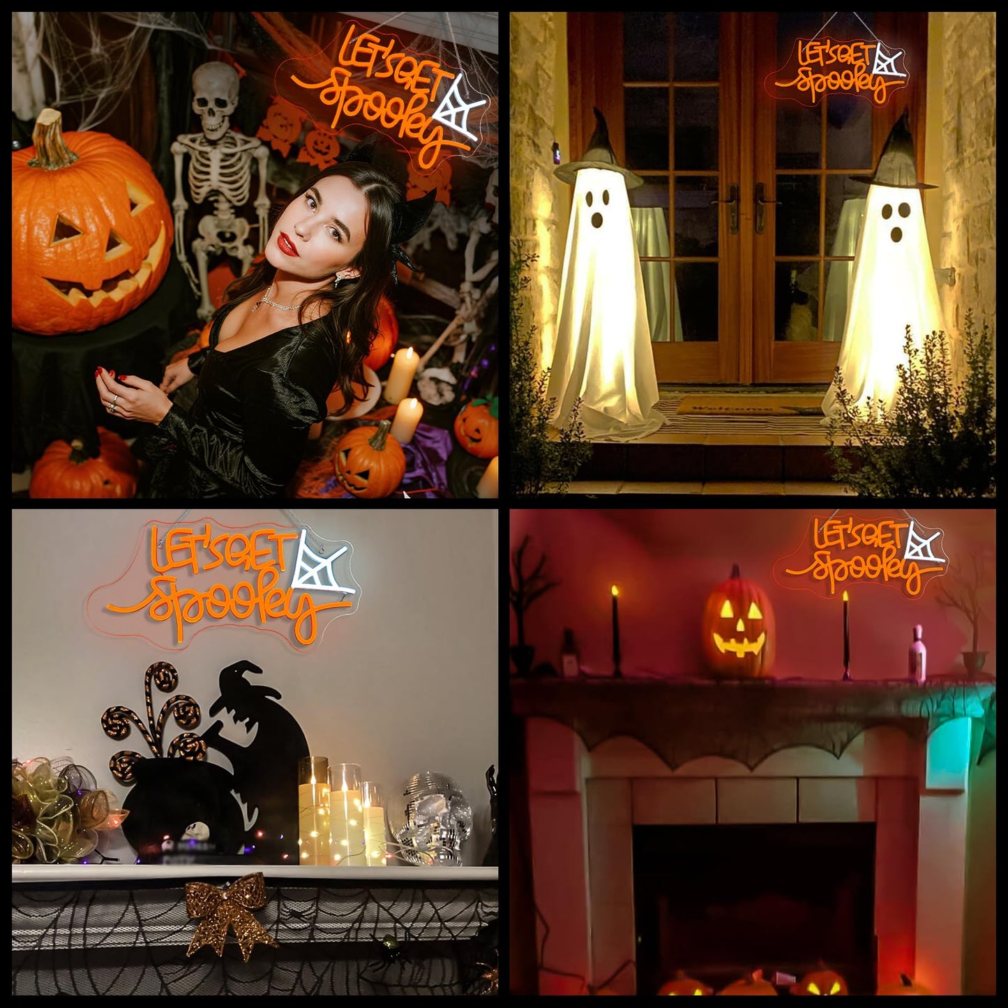 Let's Get Spooky Neon Sign - Halloween Neon Signs for Wall Decor Halloween Neon Light USB Light Up Sign for Halloween Party Decoration,Halloween Decor,Bedroom,Living room,Windows