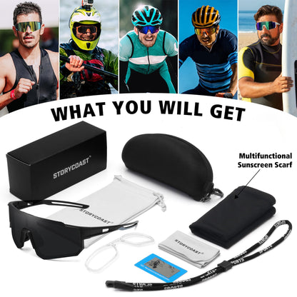 STORYCOAST Polarized Sports Sunglasses for Men Women,Bike Glasses Driving Fishing Cycling Mountain Bike Sunglasses UV400 Protection Matte Black Frame-Gray Lens