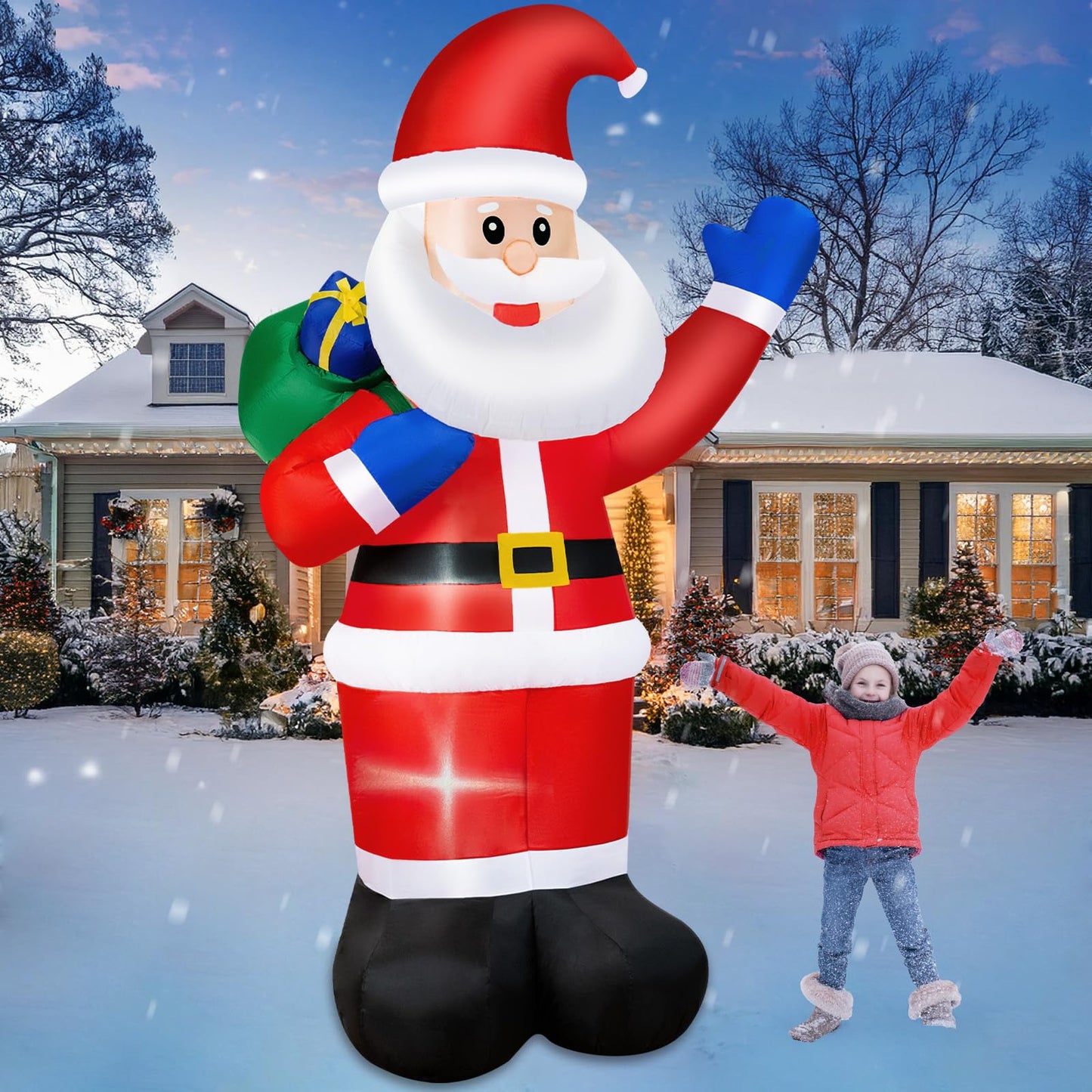 B&D 8FT Christmas Inflatables Santa Claus Outdoor Decorations, Christmas Blow Up Santa Yard Decorations Built-in LED Lights Inflatable Christmas Decorations for Holiday Xmas Party Garden Patio Lawn