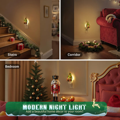 JandCase Christmas Tree & Santa Claus Night Light, 3000K Night Lights Plug into Wall,Cute & Funny Ceramics Christmas Night Light for Kids, 360° Rotatable for Home Party Decor,1 Pack