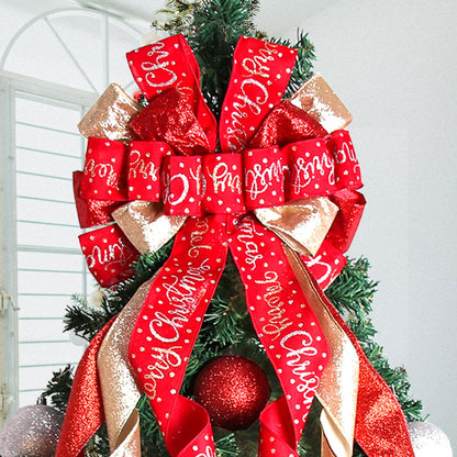 Christmas Tree Topper Christmas Wreath Bow 45"x12" Large Christmas Toppers Bow with Letter Patterned for Xmas Tree Rustic Farmhouse Home Holiday Party Decorations Red