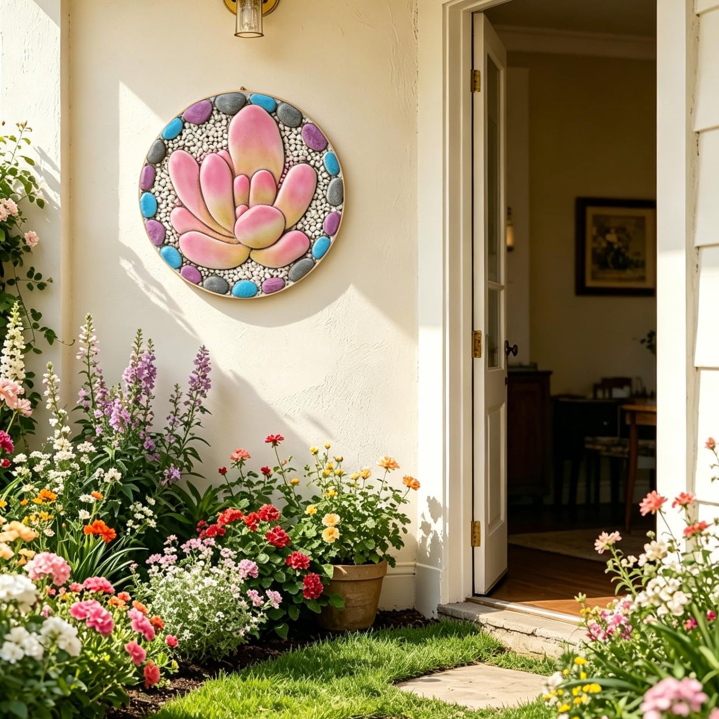 LC LCdecohome Succulent Pattern Cement Stepping Stones - Garden Stepping Stones Outdoor Pavers for Outside Walkway Gifts for Grandma Garden Stones Decorative Sculpture Yard Art 0.75 * 10 * 10 Inch