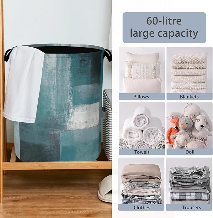 Blue Gray Modern Laundry Basket, Art Foldable