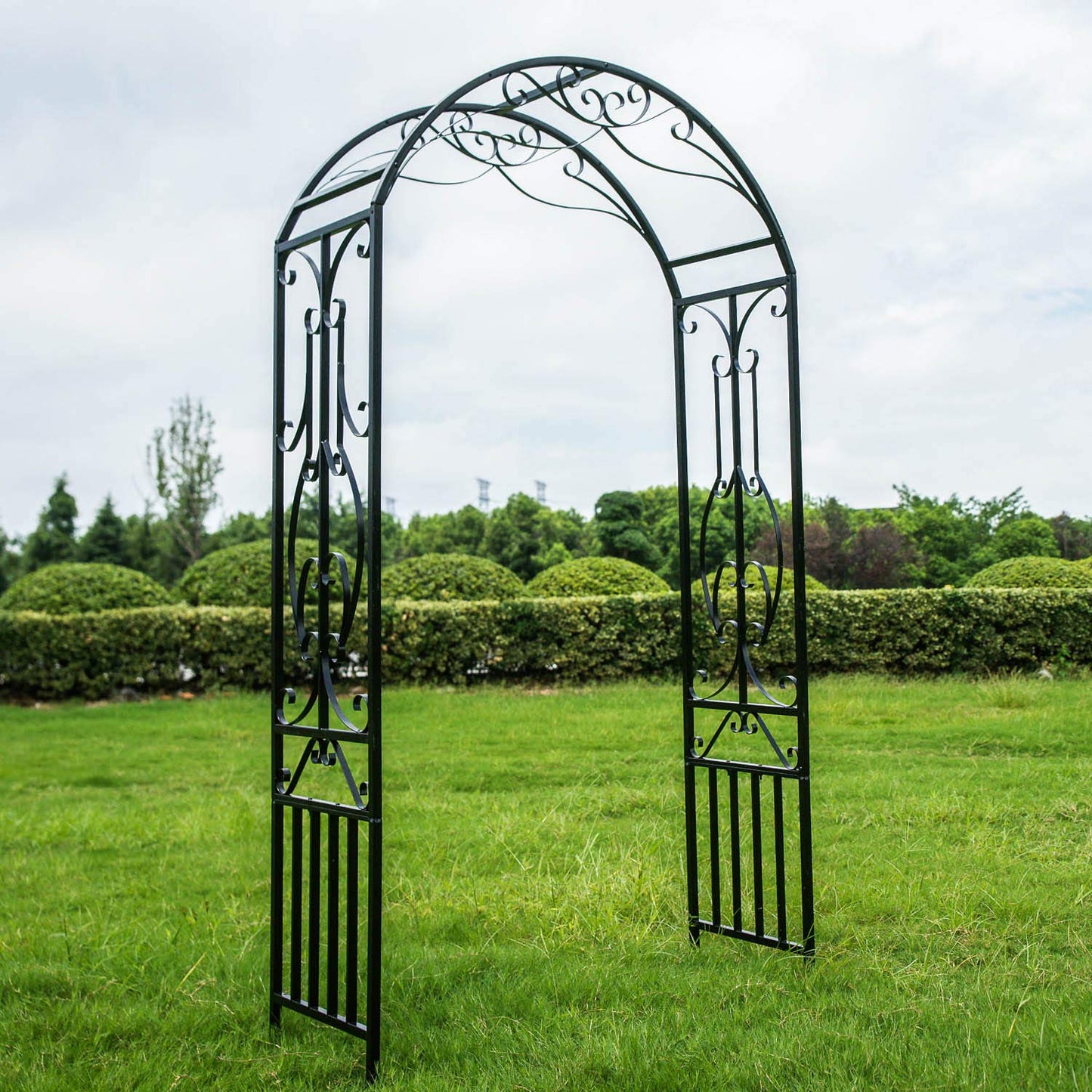 Peach Tree Outdoor Metal Garden Arch, 86.6" H x 44.1" W Iron Black Trellis Arbor Various Climbing Plant Growing Lawn Backyard