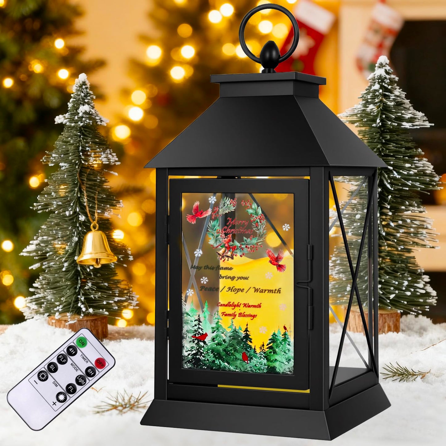 Christmas Candle Lantern Metal with LED Flickering Flameless Candles Light Xmas Decoration Lantern Indoor Outdoor Decorative for Table Home Decor Party Gift (Christmas)