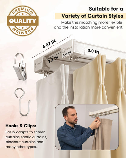Ezcasch Ceiling Curtain Track Set - Dual Track Ceiling & Wall Mount 10ft-12ft, Heavy-Duty Double Track Rails with Silent Slides, Room Divider Double Track System, Includes Hooks/Clips/Brackets, White