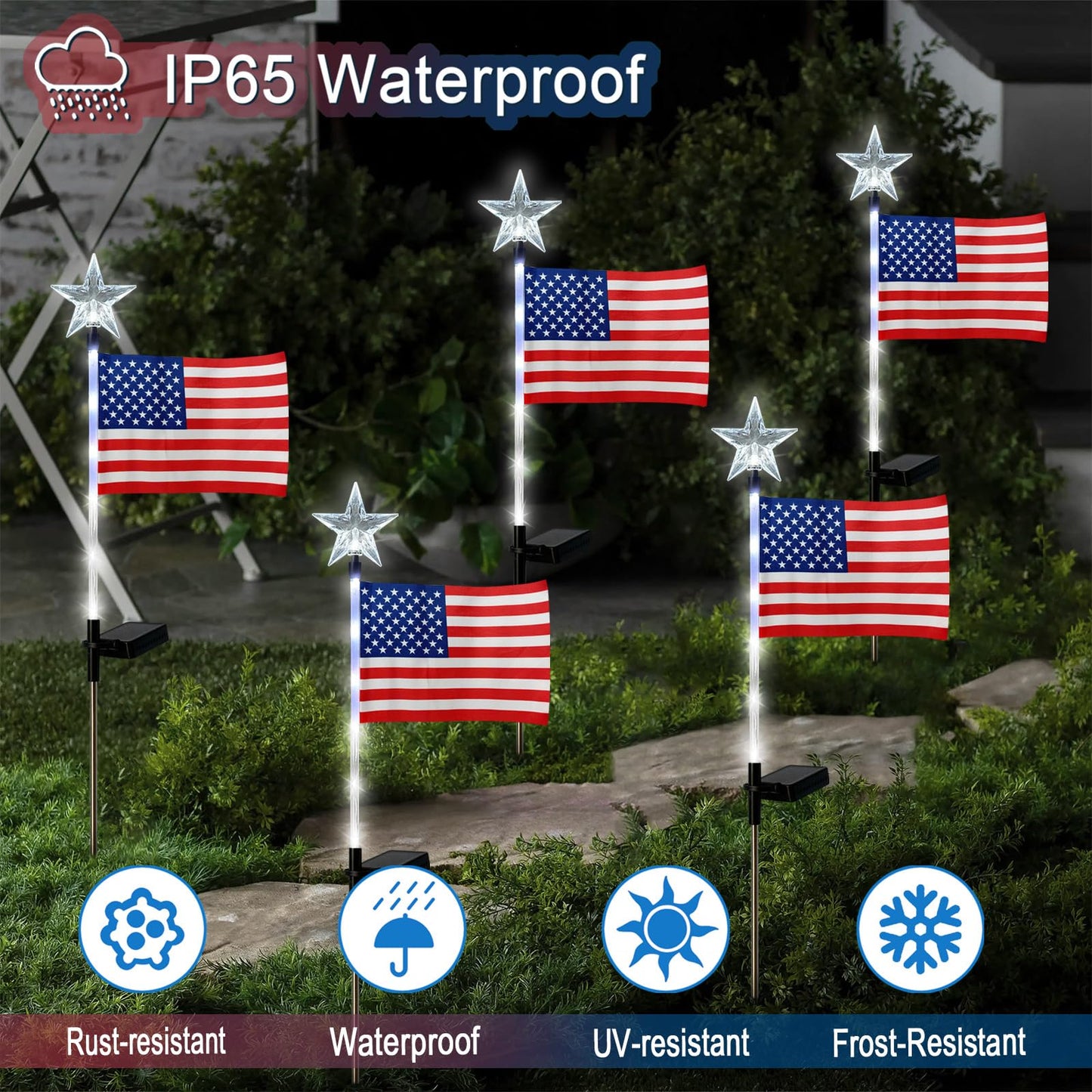 4th of July Decorations Outdoor,3 Pack American Flag for Outside Garden Stakes,Patriotic Solar Lights Outdoor Pathway,Yard,Lawn,National Day