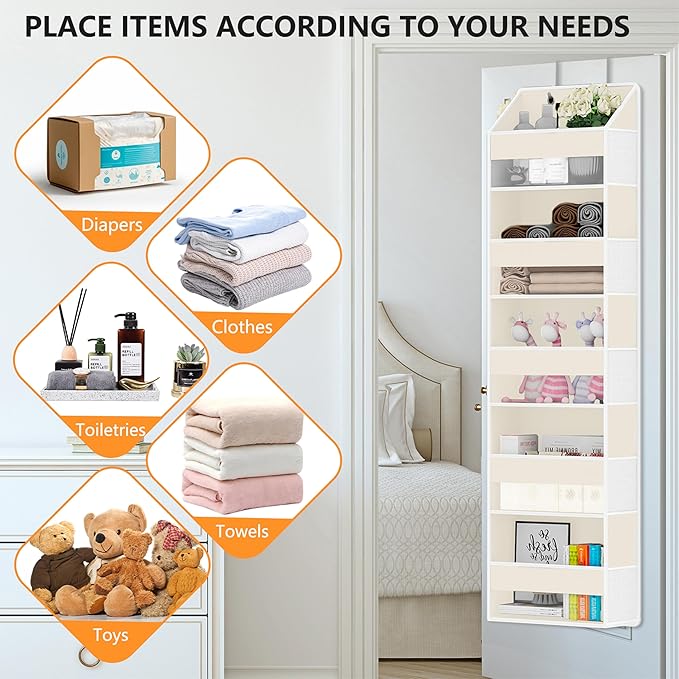 Over Door Organizer with 5 Large Pockets & 10 Mesh Side Compartments