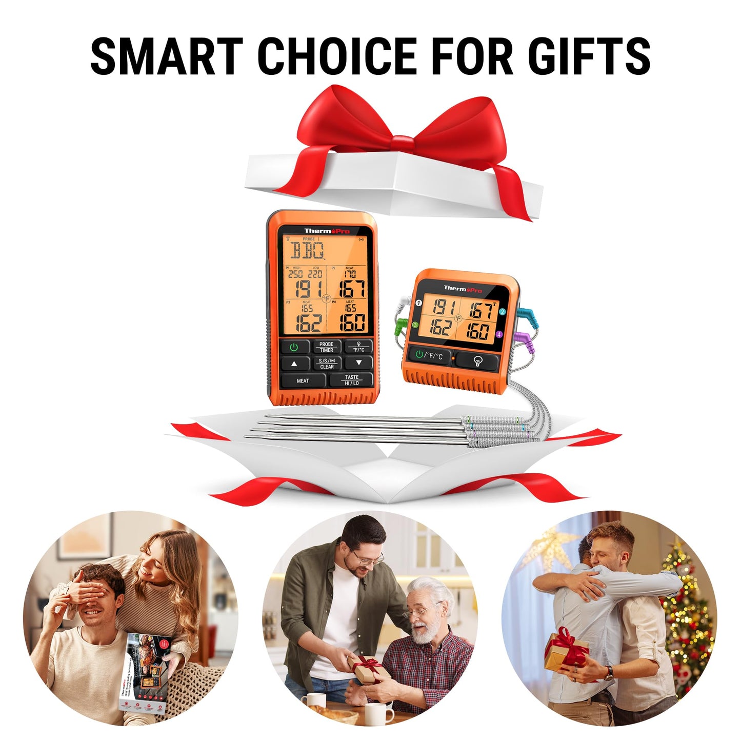 ThermoPro TP829 1000ft Wireless Meat Thermometer Digital for Grilling and Smoking, 4 Meat Probes Grill Thermometer for Outside Grill, BBQ Thermometer for Cooking Beef Turkey Smoker Accessories