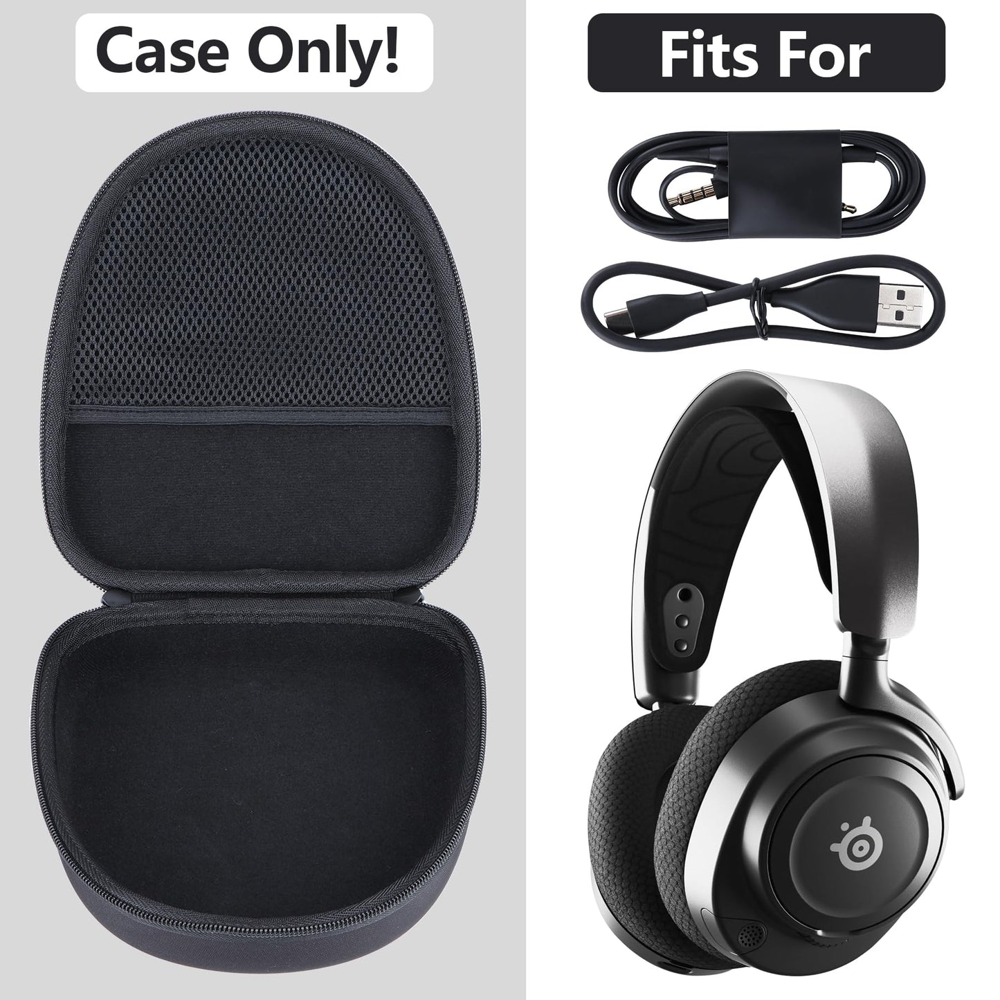 RIYADAone Hard Case Replacement for SteelSeries Arctis Nova Pro 7 7X 7P 1 3 4 5 5X 5P 1P Prime 9X Multi-Platform Gaming Headset (Black Case)