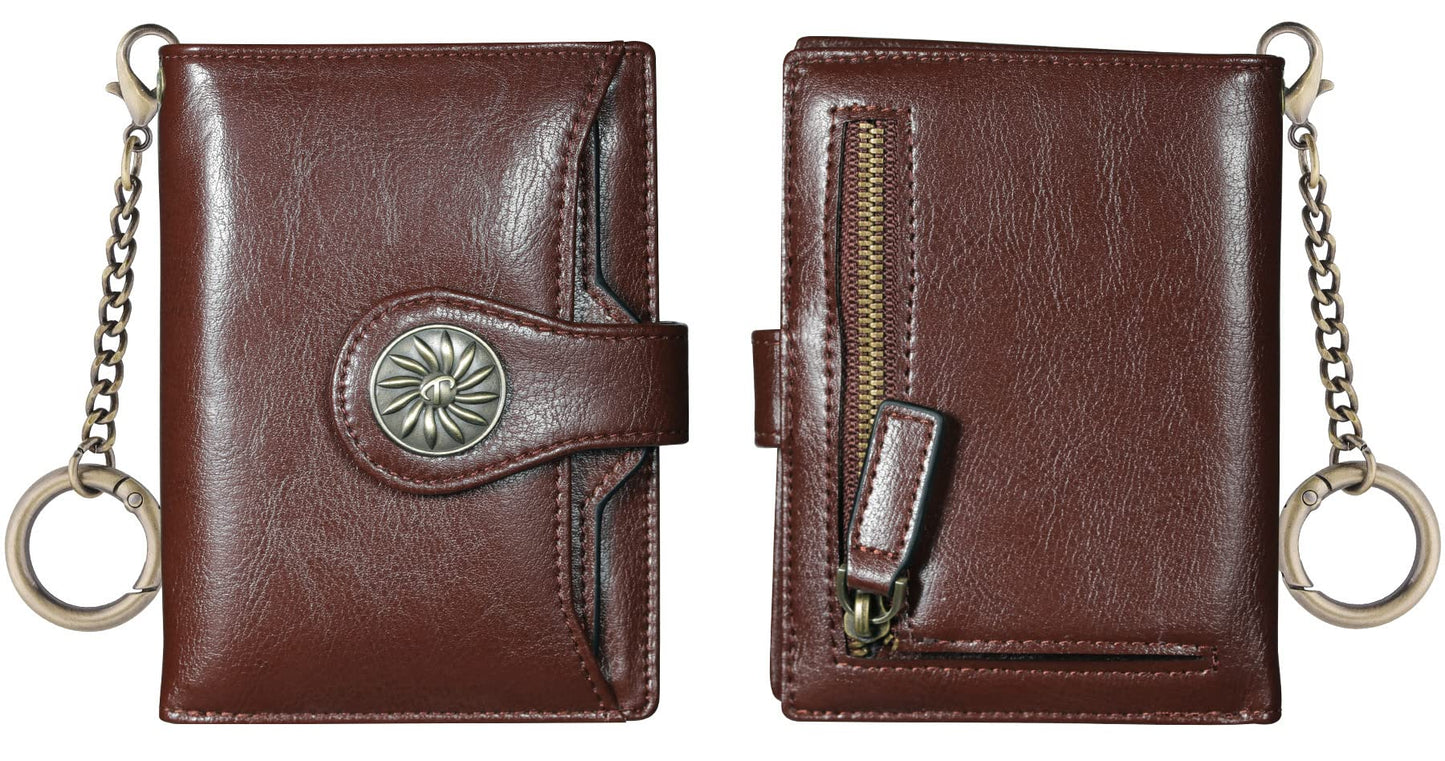 Travelambo Small Womens Wallet with 2 ID Windows, RFID Blocking Bifold Leather Card Holder Purse with Zipper Coin Pocket