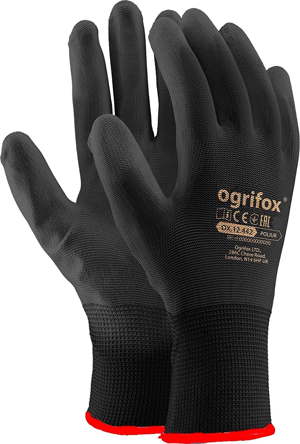 24 Pairs PU Coated Black Nylon Work Gloves. Gardening, Builders, Mechanic by AJS LTD® (M-8)