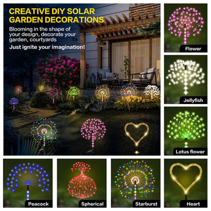 2 Pack 250LED Solar Garden Lights Outdoor, Dual Lighting Modes Firework Lights Solar Powered, Waterproof Twinkle Fairy Light Outside for Yard Patio Pathway Christmas Party Decorative（Warm White）
