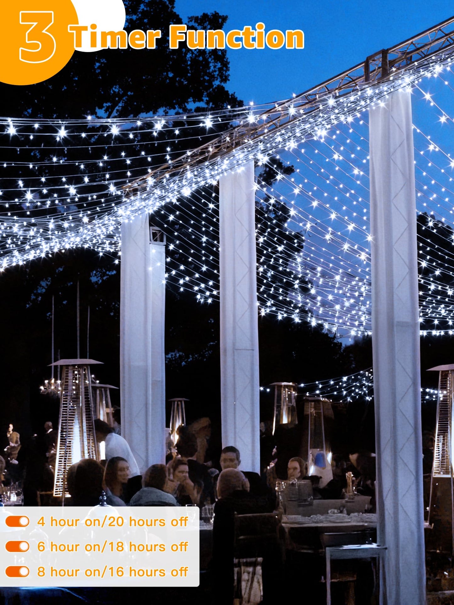 Guhope Christmas Lights 600LED 98FT, Waterproof Outdoor String Lights with Remote and Timer, 8 Modes Dimmable Fairy Lights for Indoor Outdoor Wedding Party Holiday Decorations (Cool White)