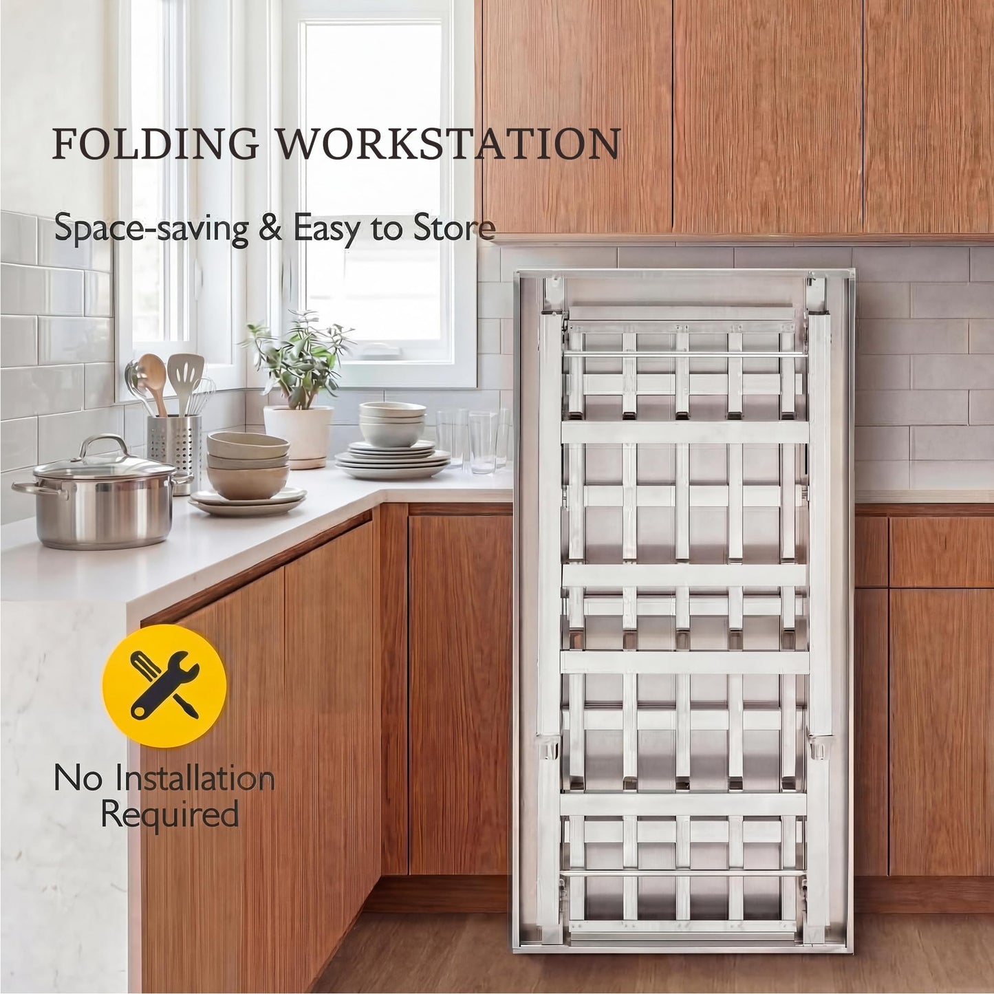 Garvee 48" x 24" Stainless Steel Folding Prep Table, Heavy Duty Commercial Work Table with Adjustable Undershelf for Restaurant, Kitchen, Food Service, Space-Saving, No Installation Required