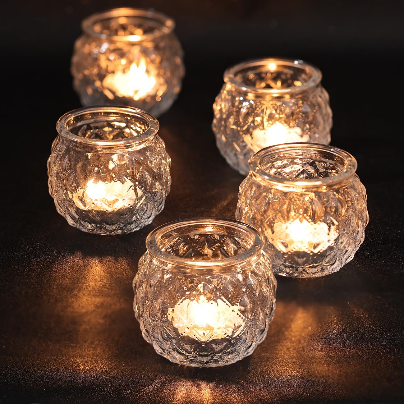 DARJEN Clear Votive Candle Holders Set of 24- Round Glass Candle Holders Bulk for Tea Light Candle, Diamond Texture Candle Votives for Wedding Centerpiece, Living Room & Home Table Decor