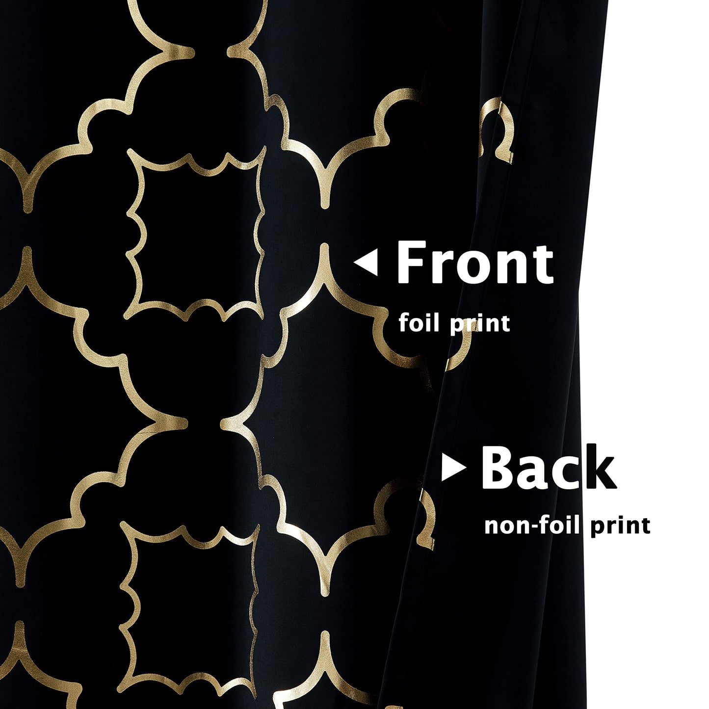 Purainbow Blackout Curtains for Bedroom, Gold Foil on Black Curtains 90 Inches Long Curtains for Living Room Metallic Moroccan Print Drapes, Energy Efficient Window Treatments Grommet Top 2 Panels