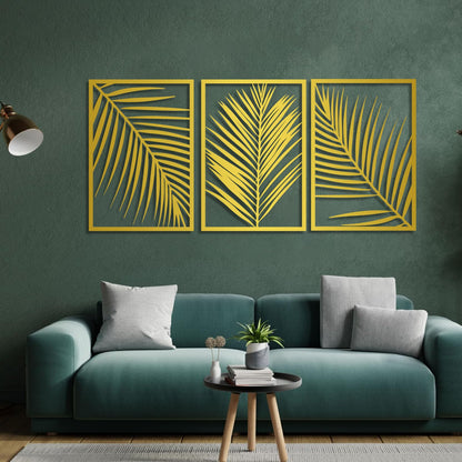 Gasijet Metal Palm Leaves Wall Decor, Metal Leaves Wall Decor, Palm Leaf Art, Line Art Nature Plant Wall Art, Set of 3, Wall Decorations for Living Room, Bedroom (White, 39 x 19 in / 96 x 47cm)