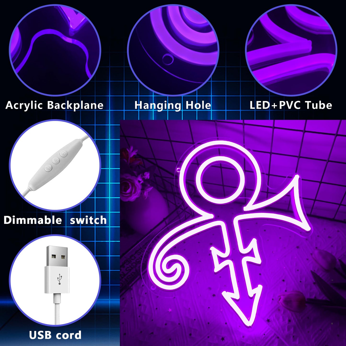 Prince Purple Symbol Neon Signs for Wall Decor,Dimmable Music Singer Love Symbol Sign,USB Powered Neon Light for Dorm Man Cave Bar Music Studio Party Birthday Gifts(11.8 * 13.3in)
