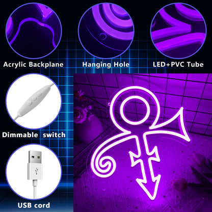 Prince Purple Symbol Neon Signs for Wall Decor,Dimmable Music Singer Love Symbol Sign,USB Powered Neon Light for Dorm Man Cave Bar Music Studio Party Birthday Gifts(11.8 * 13.3in)