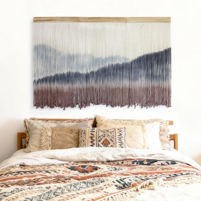AKSWSHO Macrame Wall Hanging, Extra Large Mountain Dip-Dye Handmade Cotton Tapestry 59.06" x 38.19", Oversized Boho Wall Décor for Living Room Bedroom Studio Entryway, Serene Handcrafted Home Gift