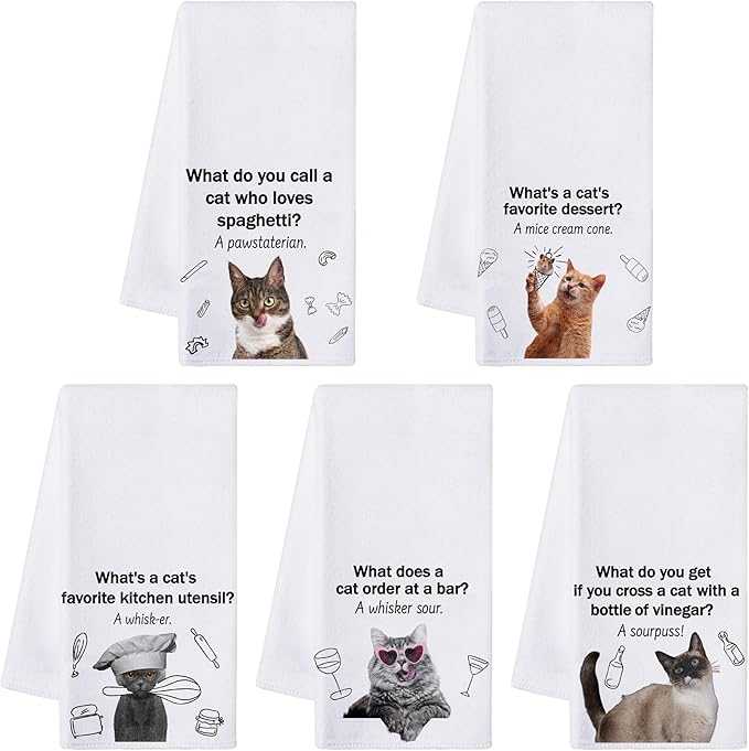 R HORSE 5Pcs Cats Kitchen Towels Set